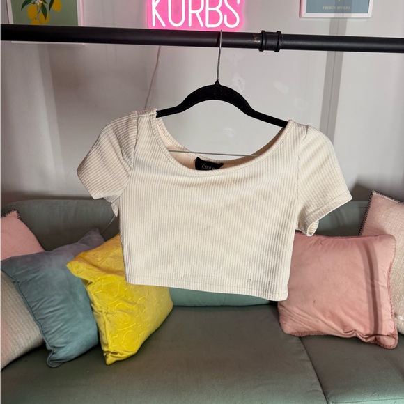 Cider Tops - Do not buy Cider Off-White Ribbed Crop Top